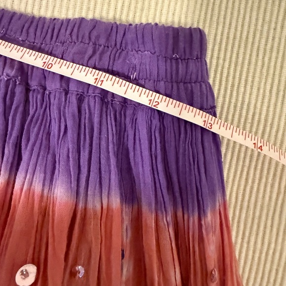 Boho Tie Dye Sequin Crinkle Maxi Skirt Pink Purple Elastic Waist Festival S/M - Picture 3 of 7